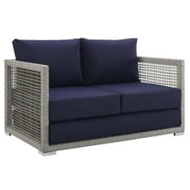 Modway Aura Modern Rattan & Fabric Outdoor Patio Loveseat in Gray and Navy