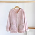 thumbnail image 2 of MeetoTime Womens Pajama Top with Pocket Fall Winter Thick Warm Buttons Wave Long Sleeved Fleece Home Clothes, 2 of 3