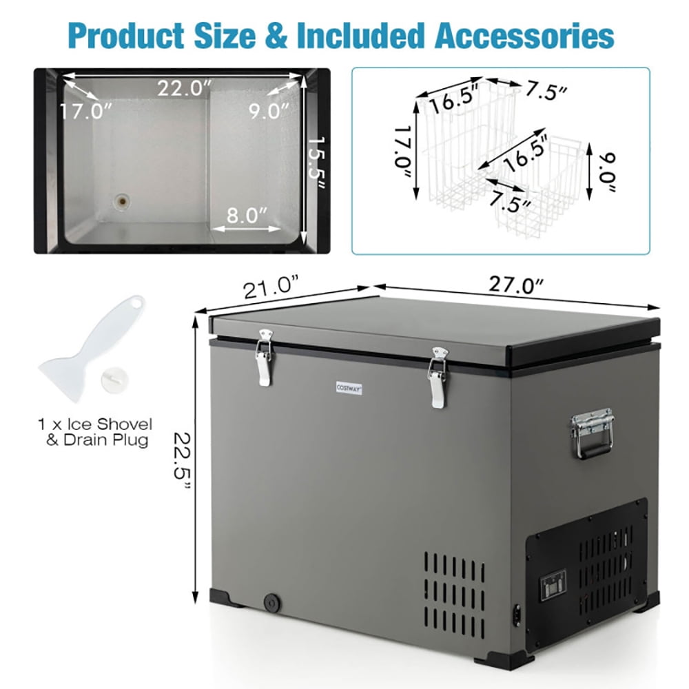Resenkos 90 QT Portable Car Refrigerator Freezer with Compressor-Gray, Portable Fridge Car Refrigerator Fast Cooling Freezer for Fishing, Camping, RV, Truck, Boat