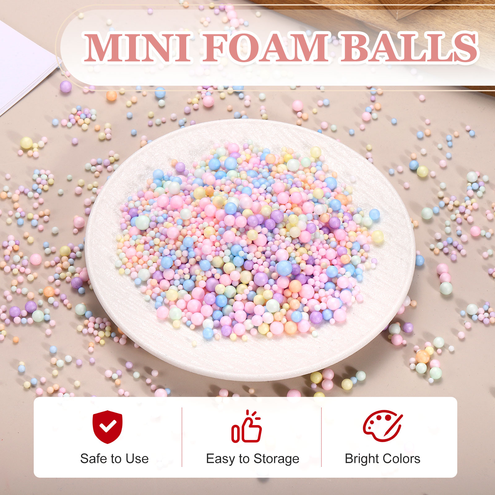 Uxcell 80000Pcs Colorful Foam Beads, 4-6mm Mini Foam Balls Round Polystyrene Beads for DIY Art Crafts Party Decorations Vase Pillow Gift Box Filling