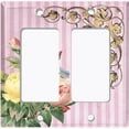 thumbnail image 6 of Metal Light Switch Plate Outlet Cover Elegant Pink Floral Striped Damask FLW070, 6 of 13