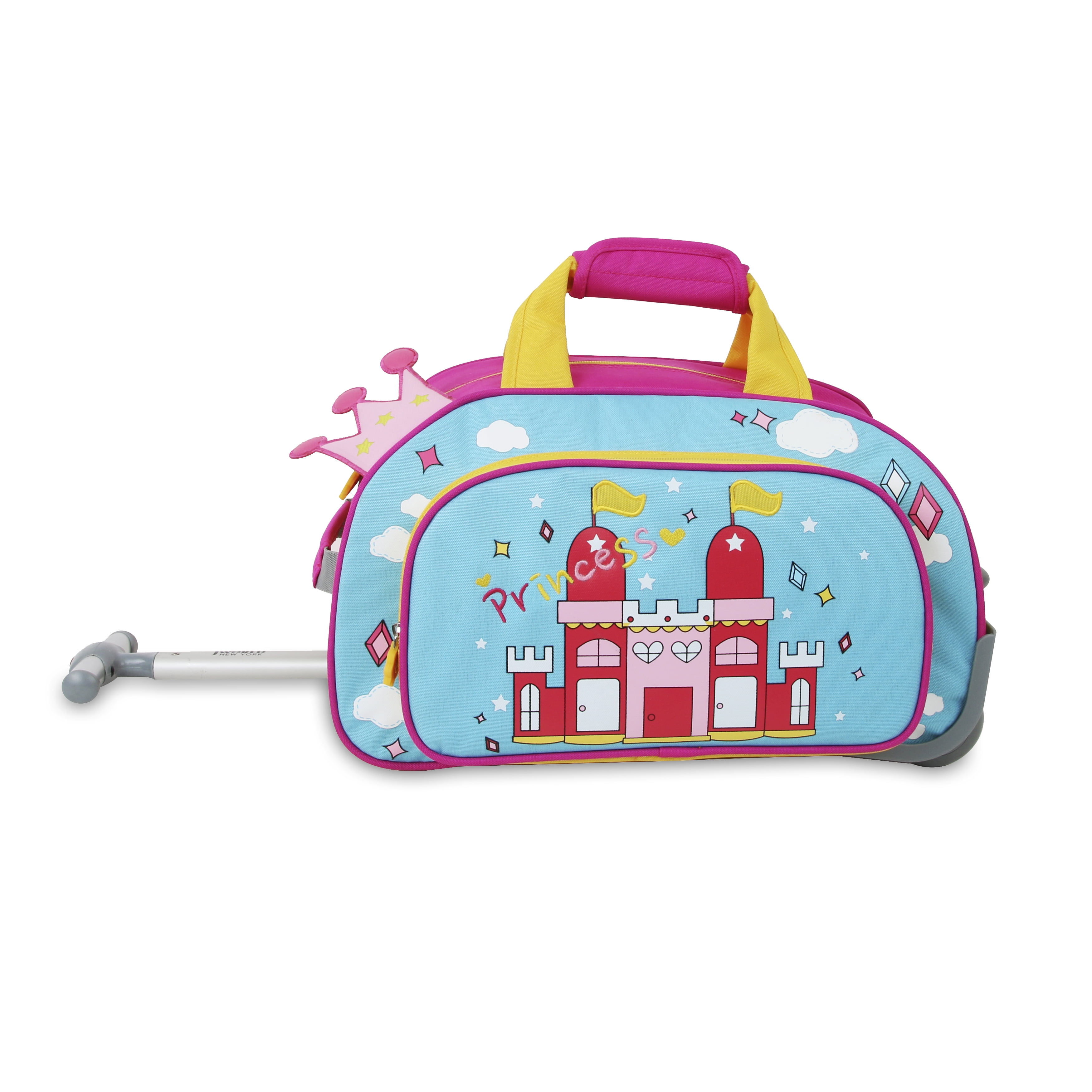 J World Girls Kids Travel Duffle Bag with Wheels Carry-on, Princess