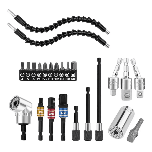 Kit De Adaptador De Taladro Eléctrico Con Angular 105° 24 Pcs, Negro