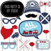 Big Dot of Happiness Railroad Party Crossing - Steam Train Birthday Party or Baby Shower Photo Booth Props Kit - 20 Count