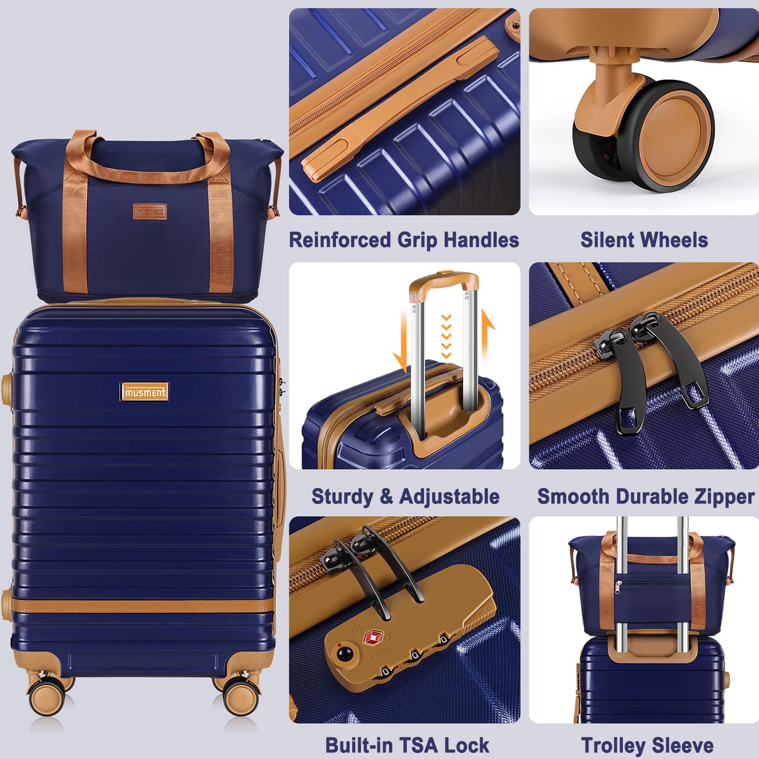 GAZILY Expandable Suitcase Set Luggage Sets, 20 inch Carry On Luggage with TSA Lock and Double Spinner Wheels,(Deep Blue,3 PCS set )
