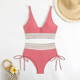 thumbnail image 4 of 2025 High Waisted Bikini Set for Women Tummy Control Women's 2 Piece Bathing Suit V Neck Sexy Color Block Swimsuit, 4 of 7