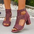thumbnail image 2 of Gladiator Sandals for Women Open Toe High Block Heeled Summer Booties Breathable Cutout Ankle Strap Back Zipper Ankle Boots Wine Size 7.5, 2 of 6