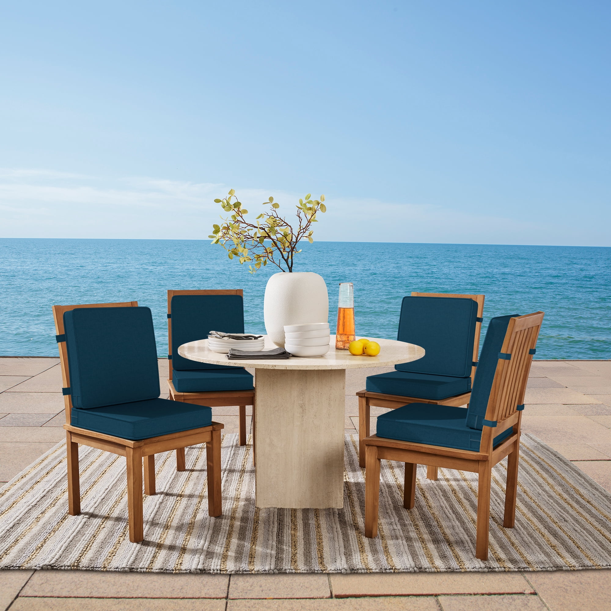 ARDEN Foam Outdoor Double Welted Dining Chair Cushion, 20 x 20, made with ProFoam, Rain-proof, Fade Resistant, Classic Navy Woven Solid