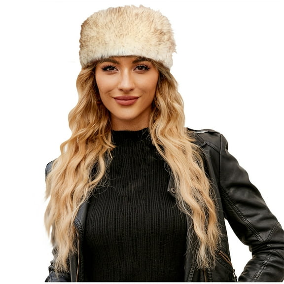 Xfvqtps Womens Basin Hat Faux Fur Siberian Vintage Simplicity Thick Coldproof Warm Outdoor Fall Winter Fishing Hat Beige