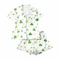 thumbnail image 4 of Feancey Cozy Lounge Sets for Women St. Patrick's Day Pajama Short Set Irish Clover Printed Sleepwear Button Down Shirt and Shorts 2 Piece Outfits White S, 4 of 6