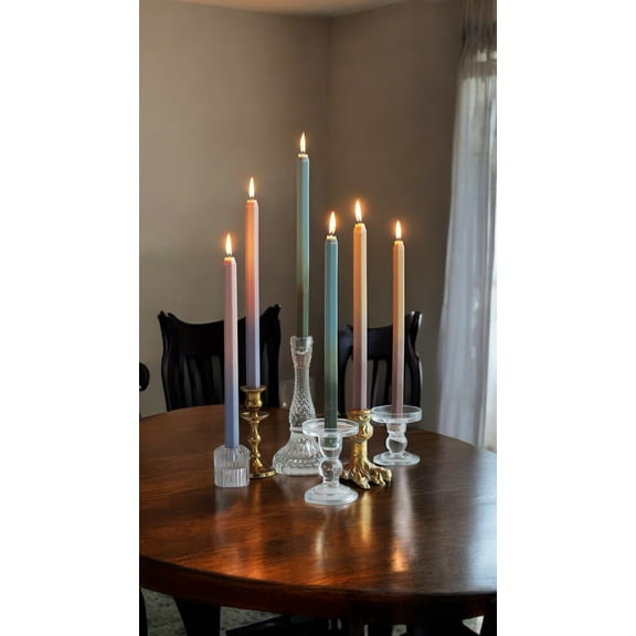 Unscented Hexagonal Multi Color Taper Candles (6 Pack) 13.8 Inch Dripless Smokeless Unscented Taper Candle Long Burning Hand Poured Tall Candlesticks Ideal for Weddings Dinner Parties Home Decor
