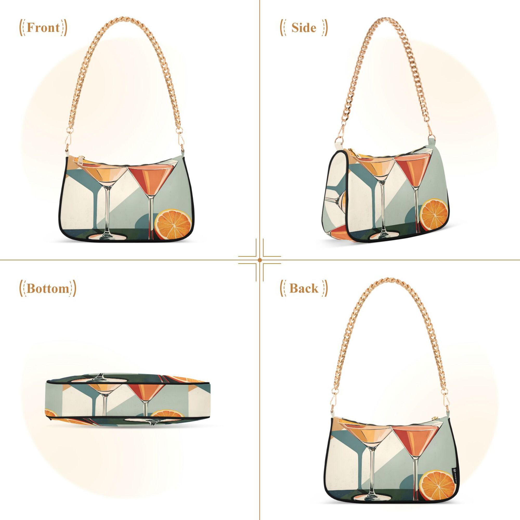 FORMRS Womens Shoulder Bag with Chain Strap Clutch Purse Cute Tote Handbag, Mid Century Orange Juice