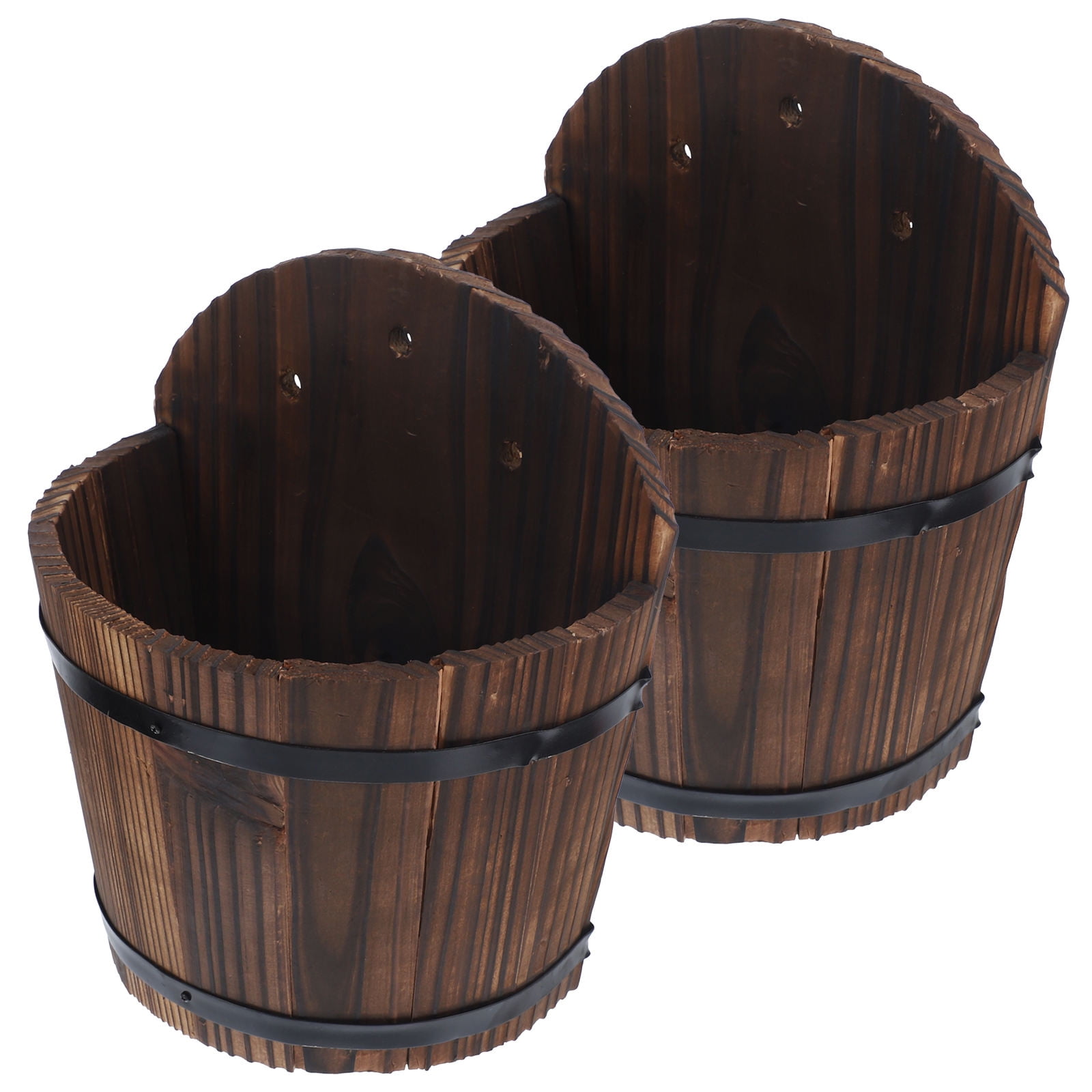 HEALEEP 2Pcs Outdoor Planters for Porch Wooden Flower Pot in 9.3X8.1X5.5in