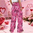 thumbnail image 6 of LWavelet Comfort Fabric Plaid Heart Wide Leg Pants Women Valentine's Day Casual Wear Hot Pink S, 6 of 6