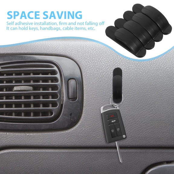 NICERIO 4Pcs Practical Car Sticky Hooks Self Adhesive Black Durable Plastic Hangers