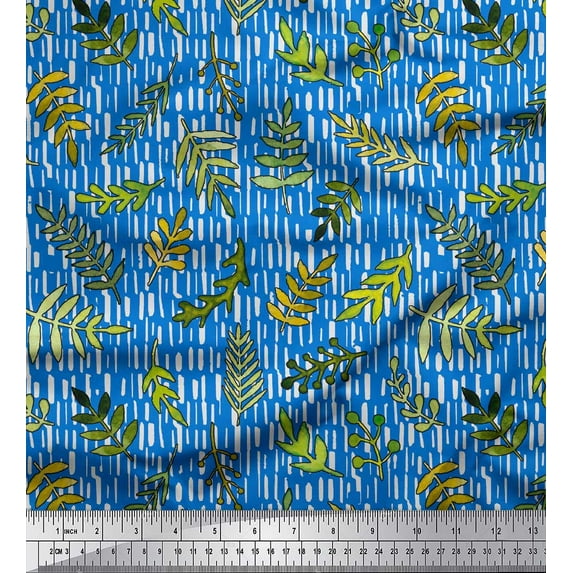 Soimoi Blue Cotton Cambric Fabric Seal Leaves Print Sewing Fabric Yard 58 Inch Wide