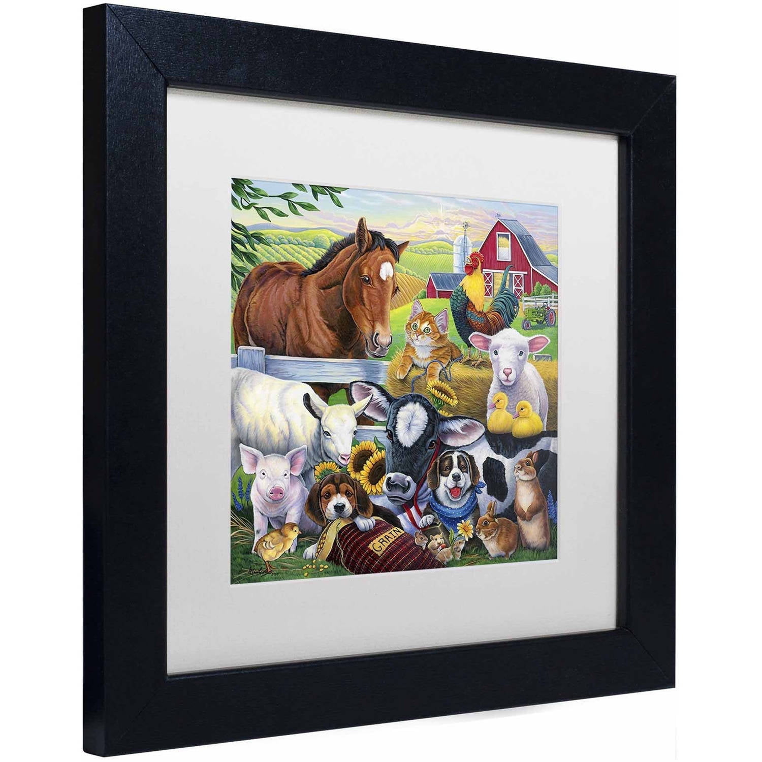 Trademark Fine Art 'Farm Friends' Canvas Art by Jenny Newland, White Matte, Black Frame