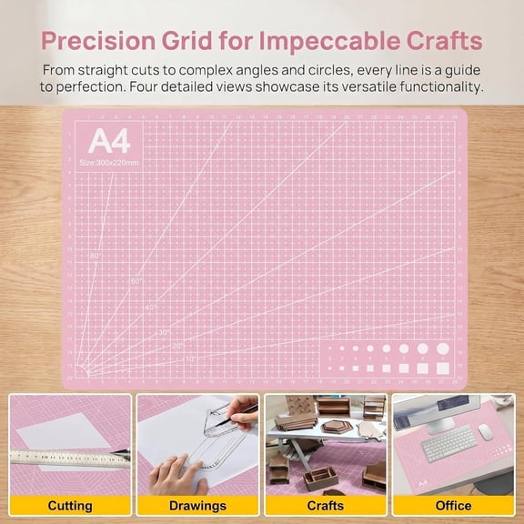 CCOCC A4 Self-Healing Cutting Mat, Double-Sided Craft Mat with Grid Lines, Precision Rotary Cutting Board for Office Desk, Art Craft, Sewing, Hobby, and Diy Projects - 9X12”Es