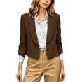 thumbnail image 2 of ClodeEU Women's Lapel Single Button 3/4 Sleeve Cropped Blazer,Lightweight Casual Work Jacket Coffee,Women's Plus XXXL, 2 of 8