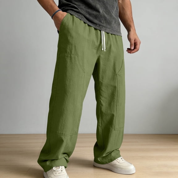 Afelkas Men's Relaxed Fit Casual Pants Drawstring Waist Lightweight Trousers for Daily Workwear and Easy Casual Weekend Outings Army Green,M