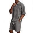 thumbnail image 3 of JAJAHO Mens Short Set Summer 2 Piece Outfits Waffle Short Sleeve Quarter Zip Collared Loose Fit T Shirt Comfortable Drawstring Shorts Jogging Suit Stylish Outfit, 3 of 9