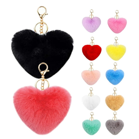GAXIRE Heart Pompom Keychain Accessories, Assorted Colors, 12 Pieces, Soft Key for Bags and Keys