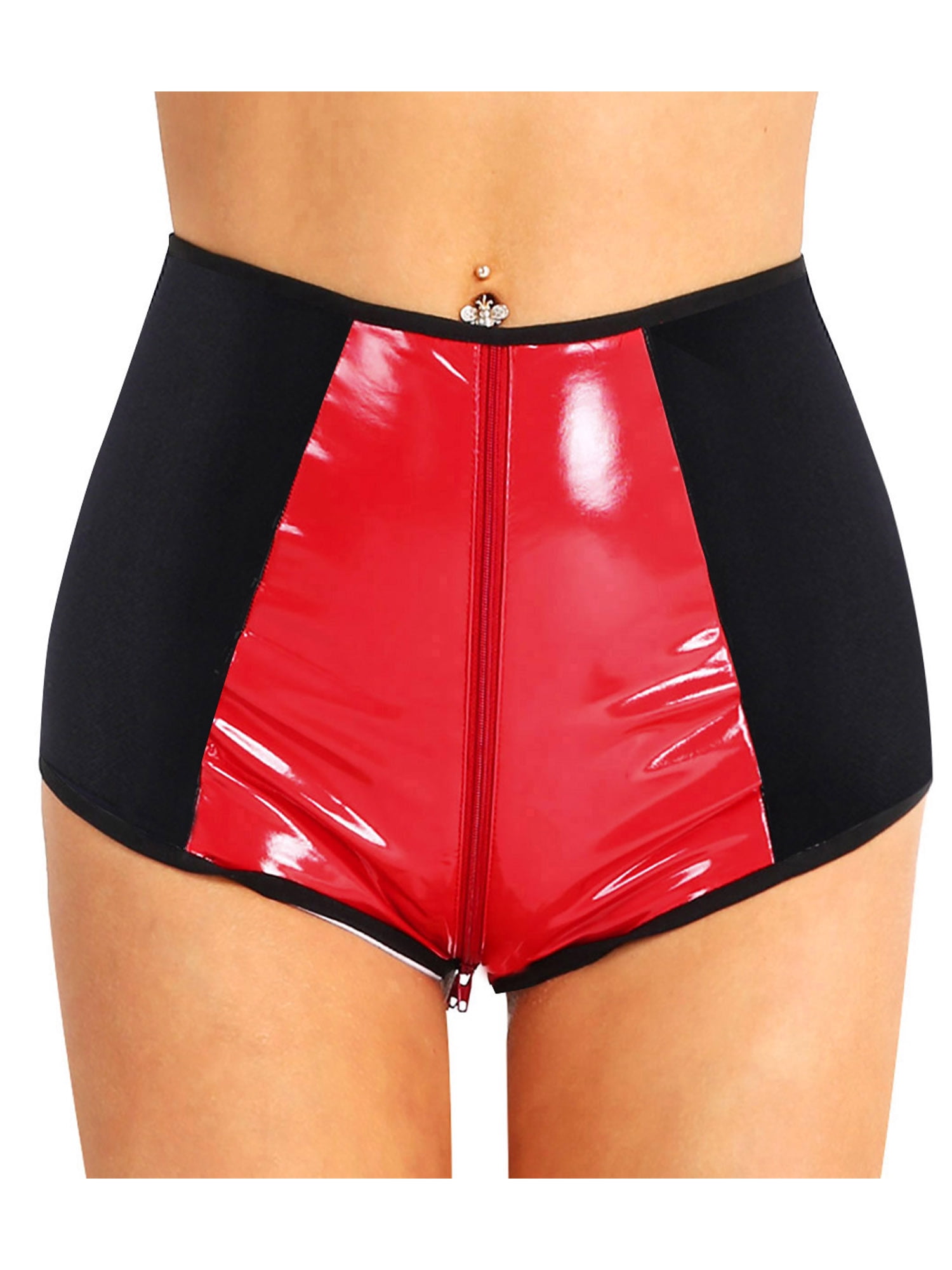 Women Metallic Patent Leathe rBooty Shorts Boxer Brief Shorts Underwear Clubwear