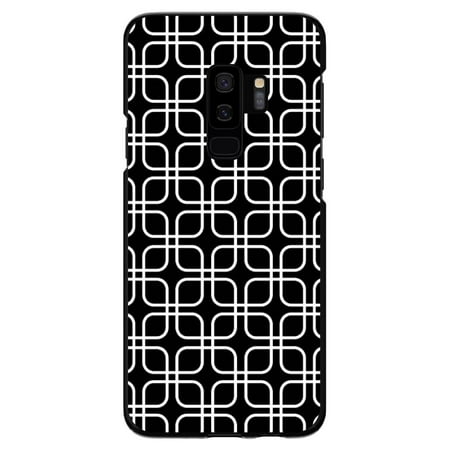 DistinctInk Case for Samsung Galaxy S9 PLUS (6.2" Screen) - Custom Ultra Slim Thin Hard Black Plastic Cover - Black White Square Pattern Geometric