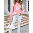 thumbnail image 6 of Michellecmm Women's Casual Bow Print Pullover Crewneck Sweaters Loose Fit Fall Winter Long Sleeve Knitted Cute Jumper Tops, 6 of 9