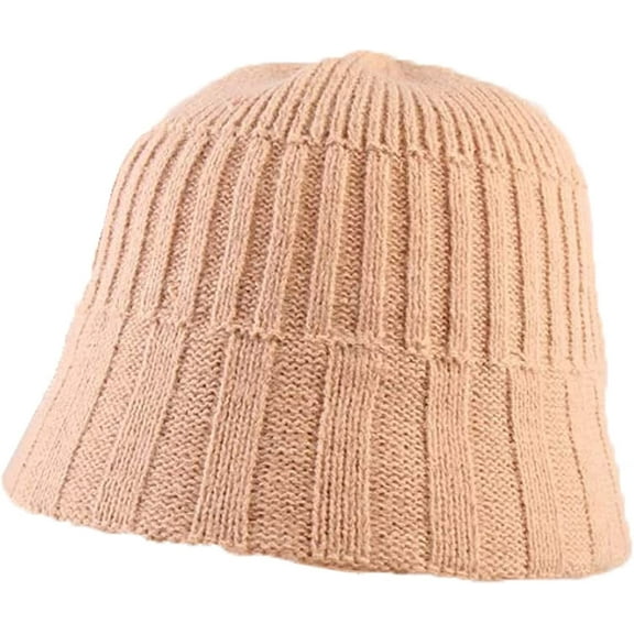 CoCopeaunts Women Bucket Hat Winter Thickness Elastic Knitted Hat Simple Solid Color Beggar Fisherman Hat Adjustable Foldable
