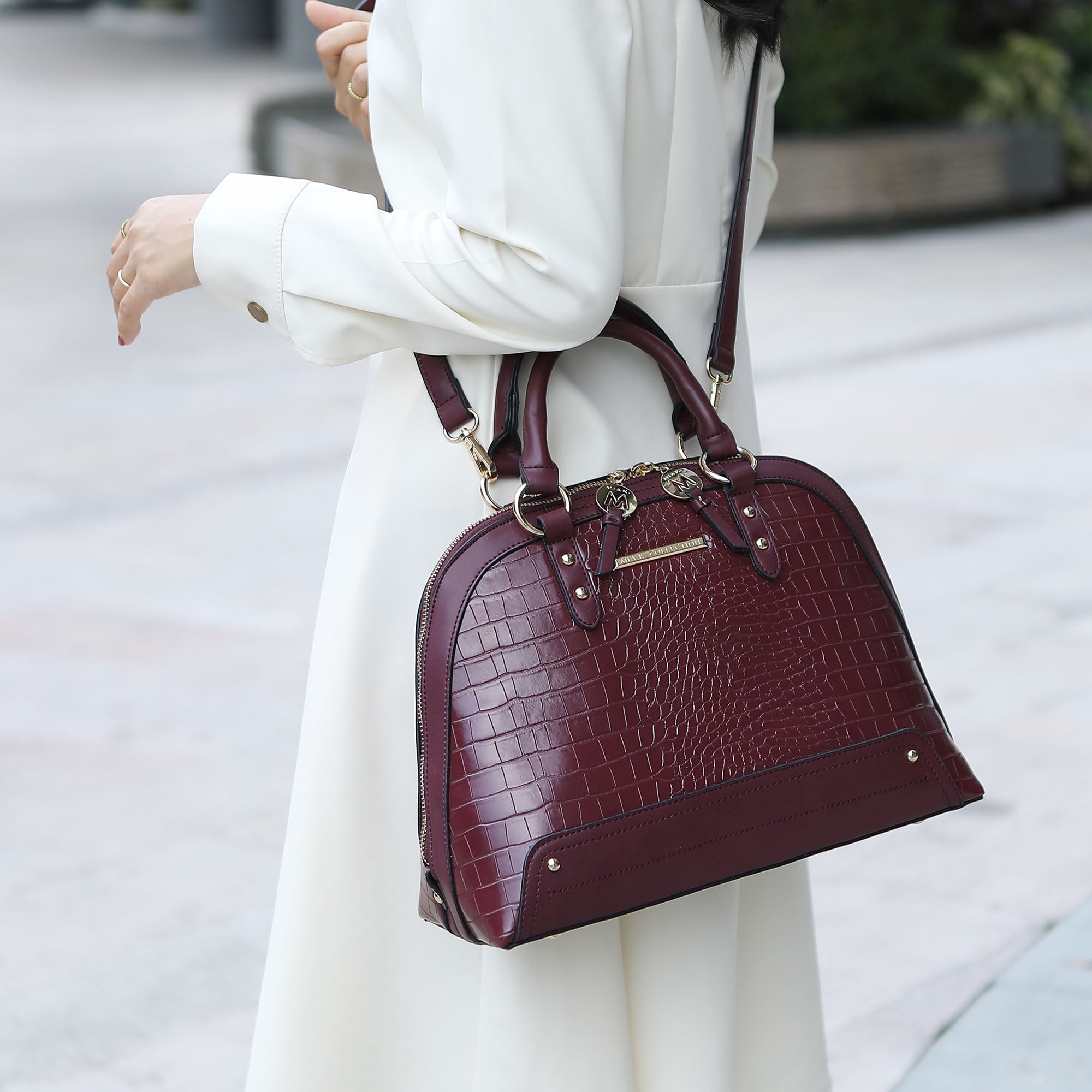 MKF Collection Nora Women's Satchel Bag With Wristlet Wallet, Croco Vegan Leather Purses and Handbags Set by Mia K.