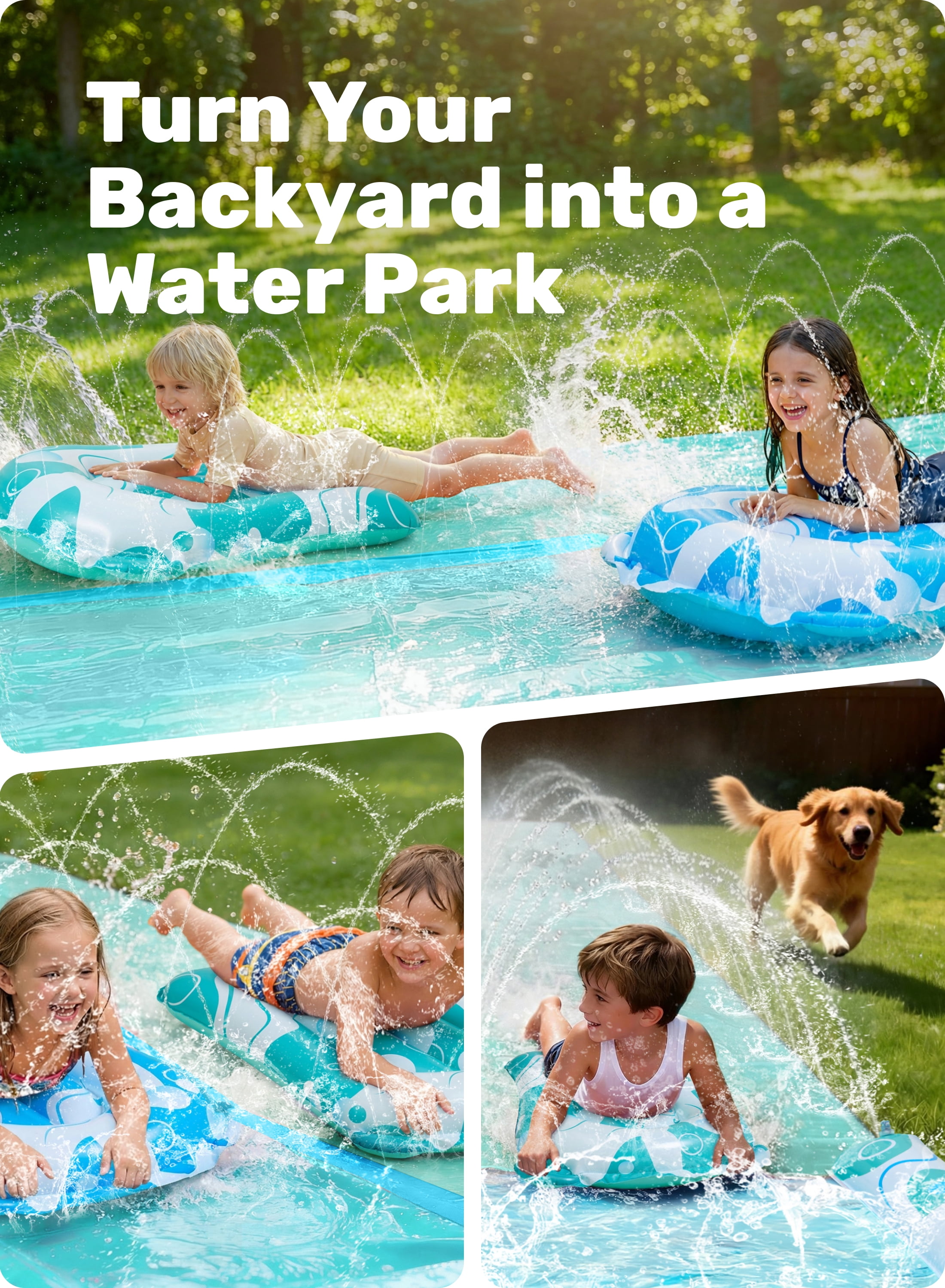 Joyfy 32.5ft Extra Long Water Slide and 2 Inflatable Boards, Heavy Duty Lawn Water Slides 2 Waterslide Slip with Sprinkler for Kids Adults