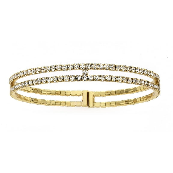 X & O 14KT Gold Plated Crystal Two-Row Gap Bangle