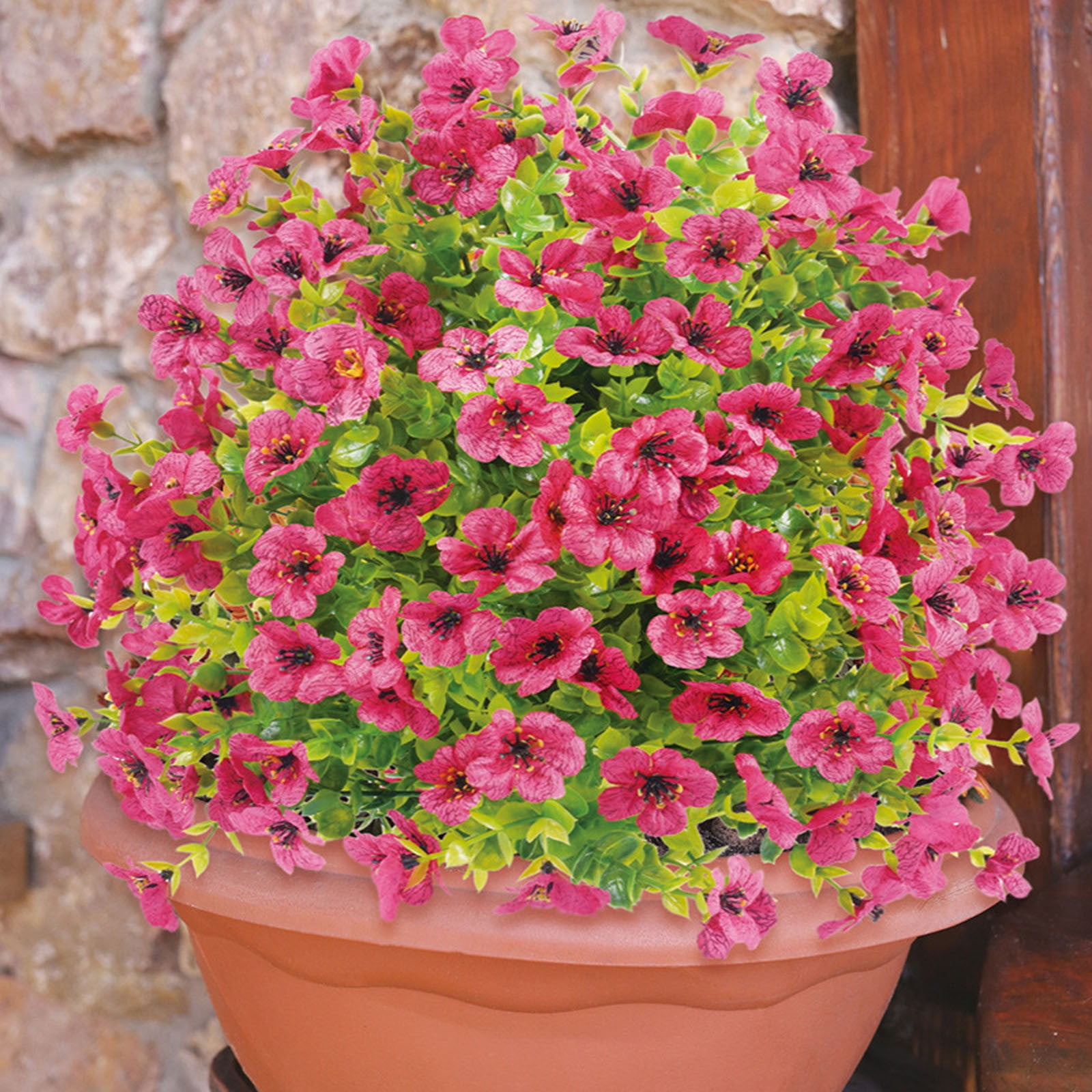 Artificial Plants Outdoor, Red Geraniums Artificial Flowers, Ongmies Artificial Greenery with Garden Stake – 22" Faux Shrubs for Outdoor, Porch & Wedding Decor, 1 Artificial Violet Stake