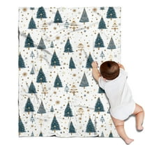 Blue and Gold Christmas Tree Pattern Blanket,Comfortable Soft Flannel Throw Blanket,All Season,Warm Lightweight Blankets for Sofa Bed Couch Living Room Chair,30"x40"