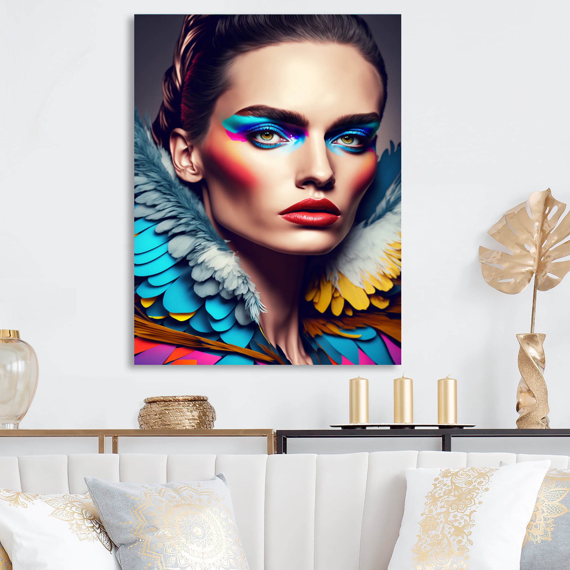 Designart Colorful Sensual Woman In Fur Coat VI Canvas Wall Art