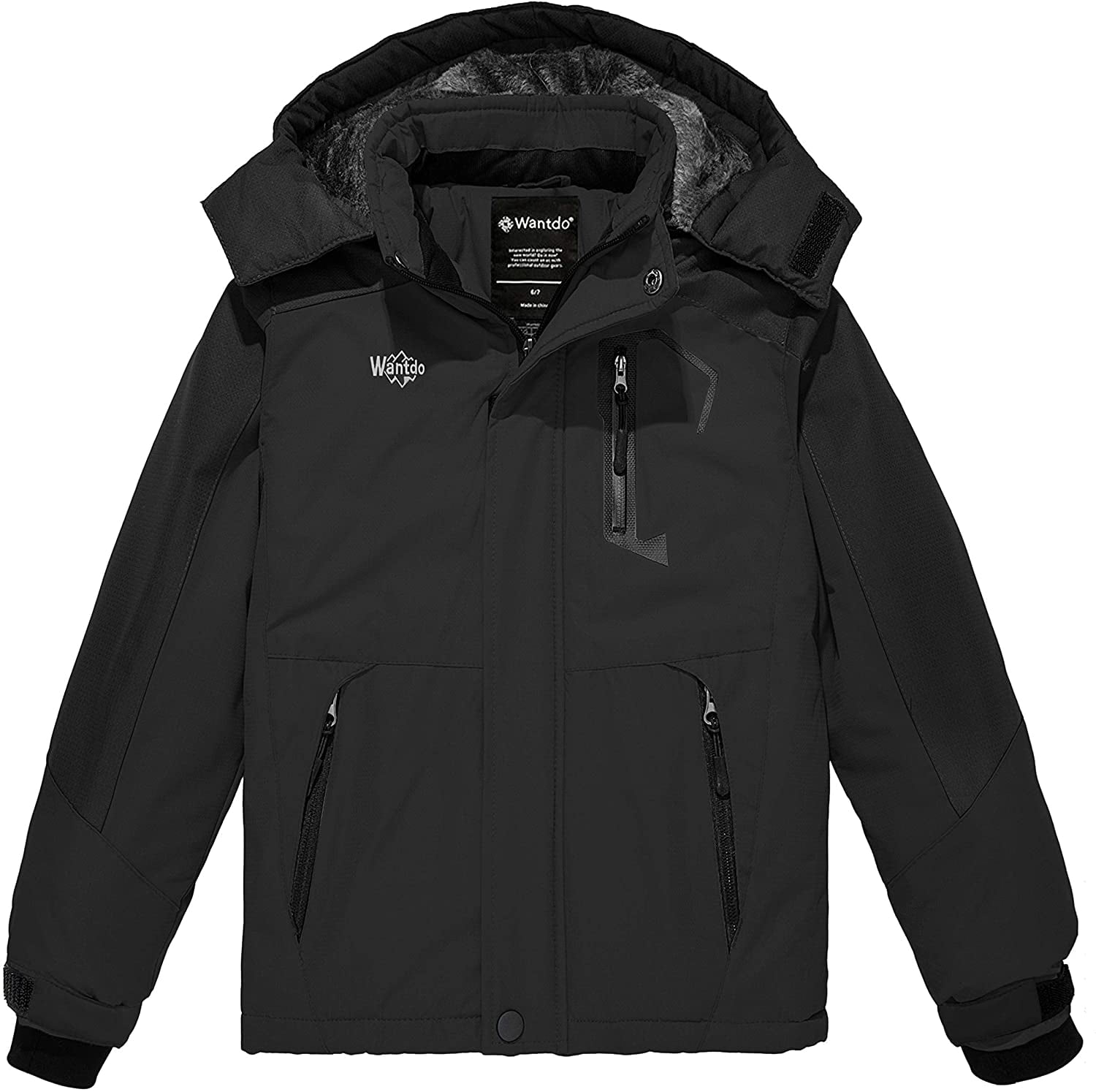 Wantdo Girls Fleece Coat Warm Snow Coat Waterproof Ski Jacket Hooded Windbreaker Snowboarding Coat Kids Winter Jacket 