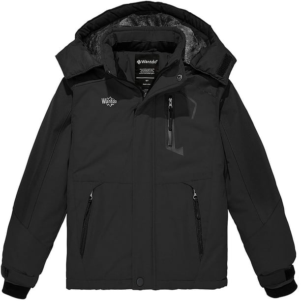 Wantdo Kid's Winter Jacket Hooded Ski Jacket Warm Snow Coat Black Size 10/12  - Walmart.com