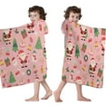 thumbnail image 4 of Pink Christmas Santa Pattern Hooded Bath Towel，60"x35" for Ages 3 To 12 Kids, Quick Dry Lightweight Soft Microfiber Hood Beach Towel Cover Up for Kids, 4 of 7