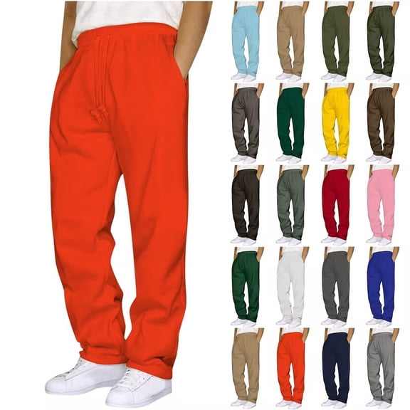 Bovxnpu Mens Plus Size Pants Men's Drawstring Elastic Waist Pants Pocket Loose Athletic Long Pants Casual Daily Wear Trousers For Men