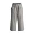 thumbnail image 4 of Womens Capri Pants Cotton Linen Blend Trousers High Waisted Straight Leg Drawstring Pants Loose Capris for Women Casual Summer, 4 of 5