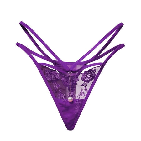 

Lingerie Set Crotchless Lingerie For Women Women s Fashion Sexy Embroidery Flower Pearl Transparent Gauze Low Waist G-string Pants Panties Thong Purple