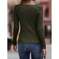 thumbnail image 4 of Low Neck Slim Fit Sweater Long Sleeve Solid Color Women's Pullover Sweater for Daily Life OD Green L Rawiri, 4 of 6