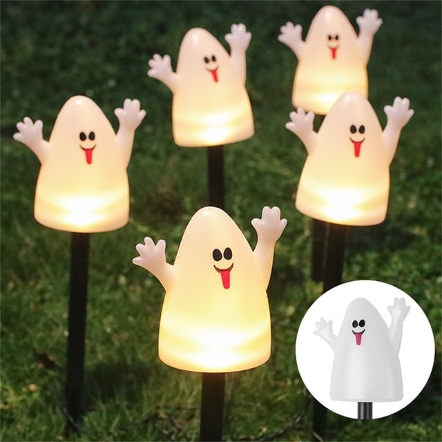 Luces de jardín fantasma brillantes - Set de decoración de Halloween alimentada por energía solar de 5, encendido/apagado automático, montaje de estaca en el suelo