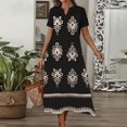 thumbnail image 1 of Ovzne Robes d'Été pour Femmes 2025 Robe de Plage Mode Robe d'Été Décontractée Col en V Manches Courtes Imprimé Bouton Robes de Plage Boho Robe en Dentelle Robes de Vacances Manches Courtes, 1 of 6