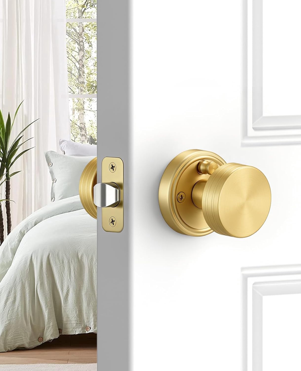 Klamerit Privacy Brushed Gold Door Knobs Heavy Duty Zinc Alloy Round Interior Door Knobs with Lock,for Bathroom & Bedroom