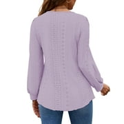 Fantaslook Eyelet Blouses for Women Dressy Casual Long Sleeve Shirts Crew Neck Fall Trendy Tops