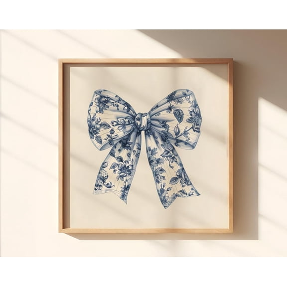 Blue Bow Nursery Print, Coquette Room Decor, Coastal Wall Art, Preppy Wall Decor, Balletcore Wall Art, Grandmillenial Art, Wall Art, Modern Wall Decor, 8x12 UNFRAMED