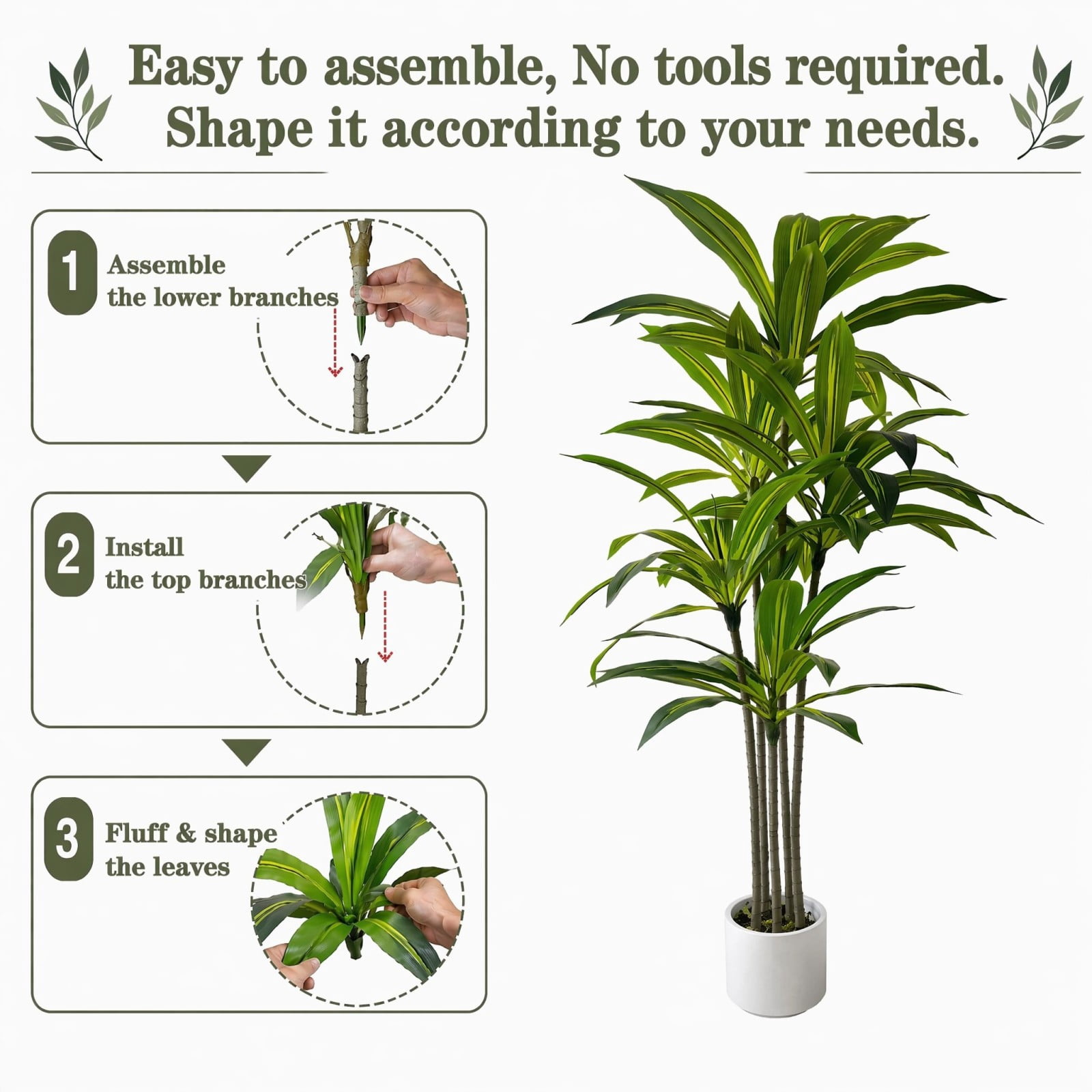 BEAUTYPEAK 5FT Artificial Dracaena Tree Fake Plants for Indoor Outdoor Decor, Upgraded White Pot