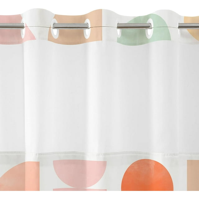 Americanflat Rideau de Douche Sans Crochets 72x75 - Rideau de Douche Géométrique Pastel Résistant à l'Eau avec Panneau Transparent, Doublure à Encliqueter et Œillets - 100 % Polyester - Pêche, Vert, Rose, Jaune et Blanc